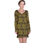 Yellow Floral Pattern Floral Greek Ornaments Long Sleeve Nightdress