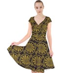 Yellow Floral Pattern Floral Greek Ornaments Cap Sleeve Front Wrap Midi Dress