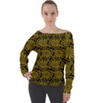 Yellow Floral Pattern Floral Greek Ornaments Off Shoulder Long Sleeve Velour Top