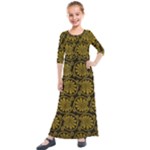 Yellow Floral Pattern Floral Greek Ornaments Kids  Quarter Sleeve Maxi Dress