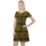 Yellow Floral Pattern Floral Greek Ornaments Cap Sleeve Velour Dress 