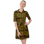 Yellow Floral Pattern Floral Greek Ornaments Belted Shirt Dress