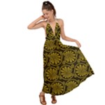 Yellow Floral Pattern Floral Greek Ornaments Backless Maxi Beach Dress