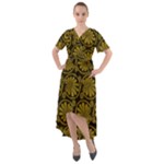 Yellow Floral Pattern Floral Greek Ornaments Front Wrap High Low Dress