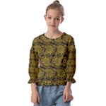 Yellow Floral Pattern Floral Greek Ornaments Kids  Cuff Sleeve Top
