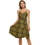 Yellow Floral Pattern Floral Greek Ornaments Sleeveless Tie Front Chiffon Dress