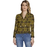 Yellow Floral Pattern Floral Greek Ornaments Women s Long Sleeve Revers Collar Cropped Jacket