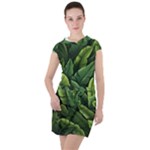 Green leaves Drawstring Hooded Dress