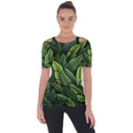 Green leaves Shoulder Cut Out Short Sleeve Top