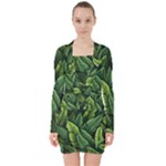 Green leaves V-neck Bodycon Long Sleeve Dress