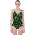 Green leaves Cut Out Top Tankini Set
