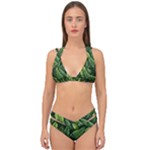 Green leaves Double Strap Halter Bikini Set