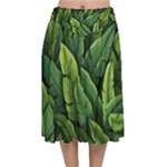 Green leaves Velvet Flared Midi Skirt