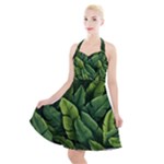 Green leaves Halter Party Swing Dress 