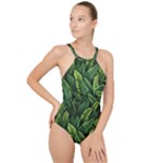 Green leaves High Neck One Piece Swimsuit