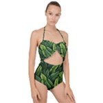 Green leaves Scallop Top Cut Out Swimsuit