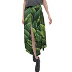 Green leaves Velour Split Maxi Skirt