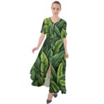 Green leaves Waist Tie Boho Maxi Dress