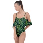 Green leaves Drape Piece Swimsuit