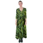 Green leaves Button Up Maxi Dress