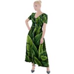 Green leaves Button Up Short Sleeve Maxi Dress