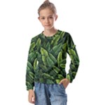 Green leaves Kids  Long Sleeve T-Shirt with Frill 