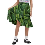 Green leaves Kids  Ruffle Flared Wrap Midi Skirt