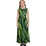 Green leaves Kids  Satin Sleeveless Maxi Dress