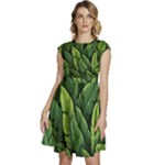 Green leaves Cap Sleeve High Waist Dress