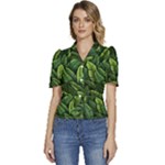 Green leaves Puffed Short Sleeve Button Up Jacket