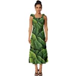 Green leaves Tie-Strap Tiered Midi Chiffon Dress