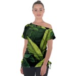 Banana leaves pattern Off Shoulder Tie-Up T-Shirt