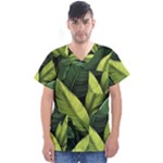 Banana leaves pattern Men s V-Neck Scrub Top