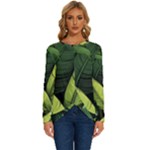 Banana leaves pattern Long Sleeve Crew Neck Pullover Top