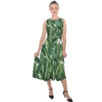 Tropical leaves Midi Tie-Back Chiffon Dress