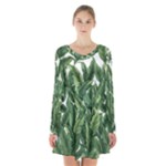 Tropical leaves Long Sleeve Velvet V-neck Dress