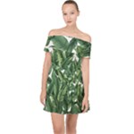 Tropical leaves Off Shoulder Chiffon Dress