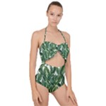 Tropical leaves Scallop Top Cut Out Swimsuit