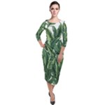 Tropical leaves Quarter Sleeve Midi Velour Bodycon Dress