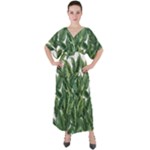 Tropical leaves V-Neck Boho Style Maxi Dress
