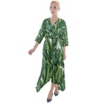 Tropical leaves Quarter Sleeve Wrap Front Maxi Dress