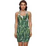 Tropical leaves Sleeveless Wide Square Neckline Ruched Bodycon Dress