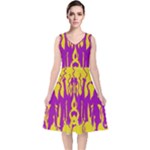 Yellow And Purple In Harmony V-Neck Midi Sleeveless Dress 