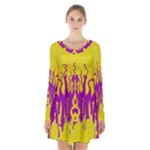 Yellow And Purple In Harmony Long Sleeve Velvet V-neck Dress