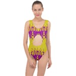 Yellow And Purple In Harmony Center Cut Out Swimsuit