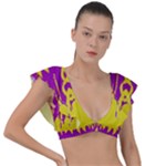 Yellow And Purple In Harmony Plunge Frill Sleeve Bikini Top