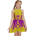 Yellow And Purple In Harmony Kids  Halter Collar Waist Tie Chiffon Dress