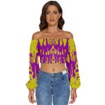 Yellow And Purple In Harmony Long Sleeve Crinkled Weave Crop Top