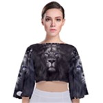 Lion King Of The Jungle Nature Tie Back Butterfly Sleeve Chiffon Top