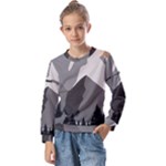 Mountain Wolf Tree Nature Moon Kids  Long Sleeve T-Shirt with Frill 